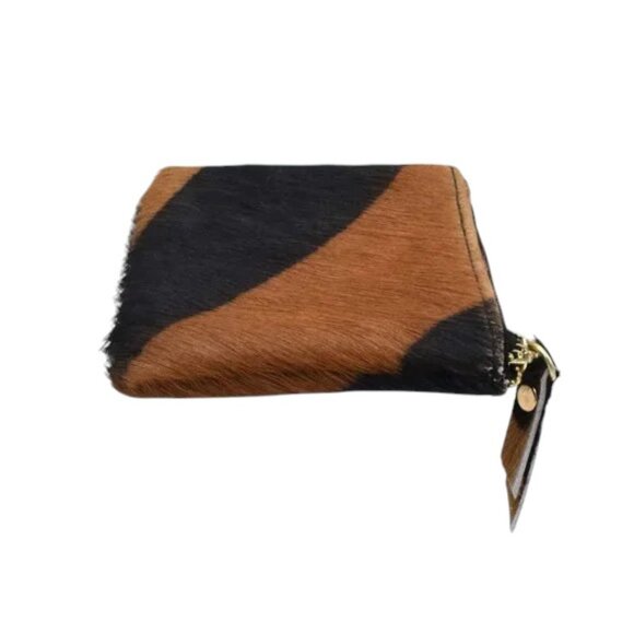 EUC Vintage Cow Hide Coin Purse Black Brown Stripe Leather - Picture 4 of 8